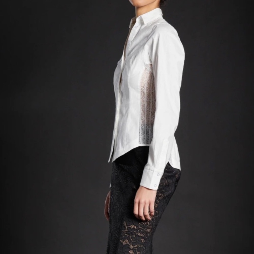 Byron Lars IN EARNEST White Button Down Oxford Lace Insert Shirt 6 EUC - Picture 8 of 10